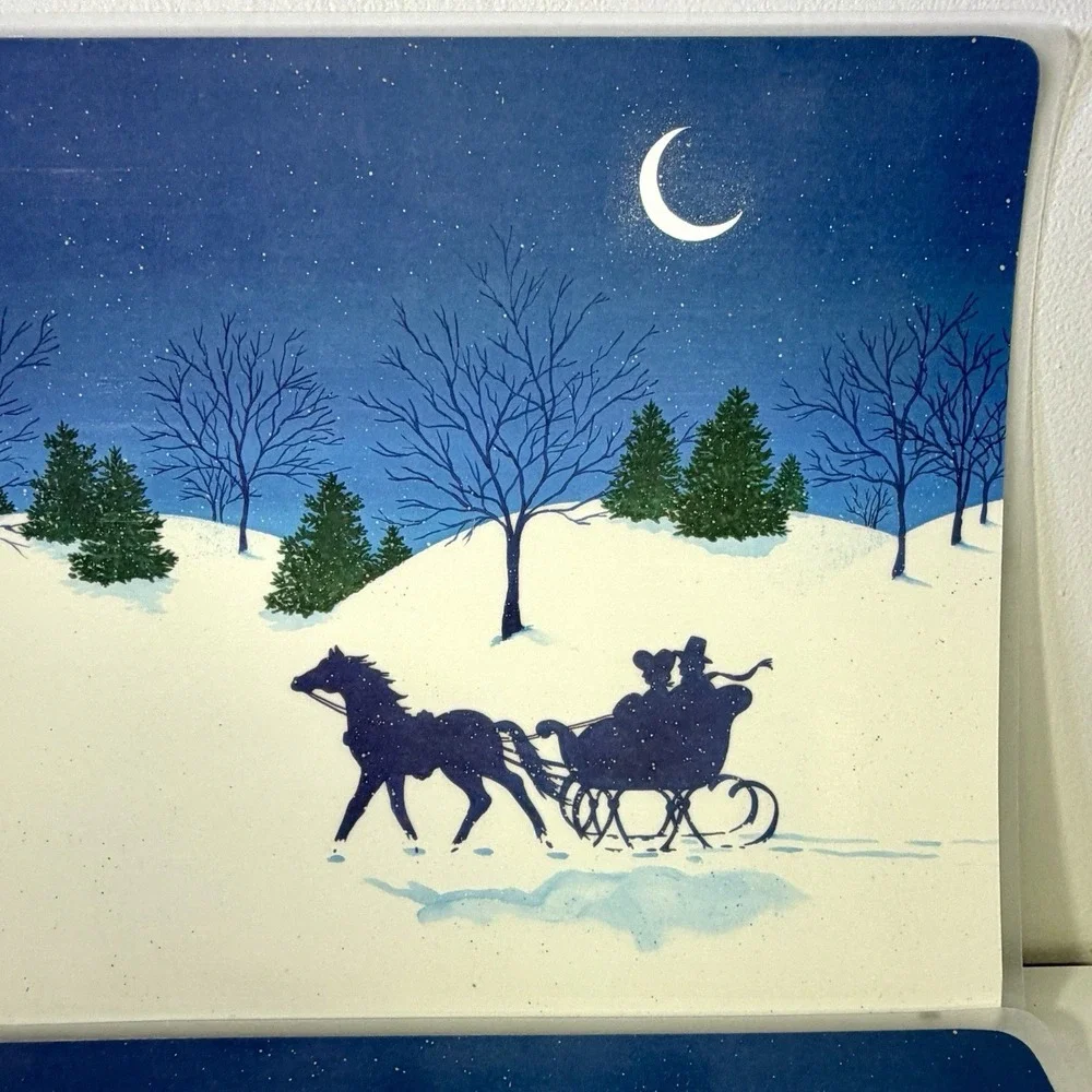 VTG Bright of America Currier & Ives Christmas Placemats Reversible USA Set/4